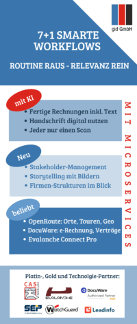 7 +1 smarte Worksflows für Ihr Business DMS mIt KI, Neu wie die Stakeholdermatrix und beliebt wie unsere App OpenRoute